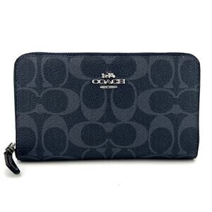 Coach Medium Id Zip Wallet In Signature Canvas Denim Midnight 88913